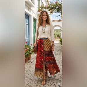 DESIGUAL Long Floral “Baikal" Boho Patchwork Maxi Skirt size 6 (38)